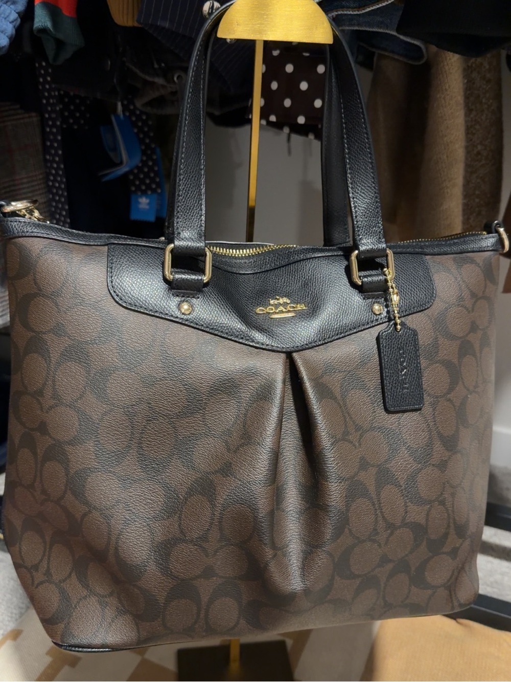 Authentic Coach Brown Signature Canvas Tote with Dark Trim Large Size